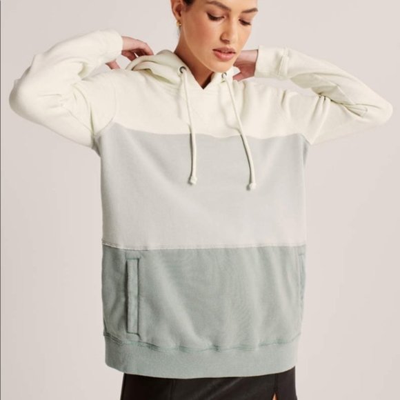 Abercrombie & Fitch soft A&F collection green colourblock oversized hoodie XS - Picture 1 of 8
